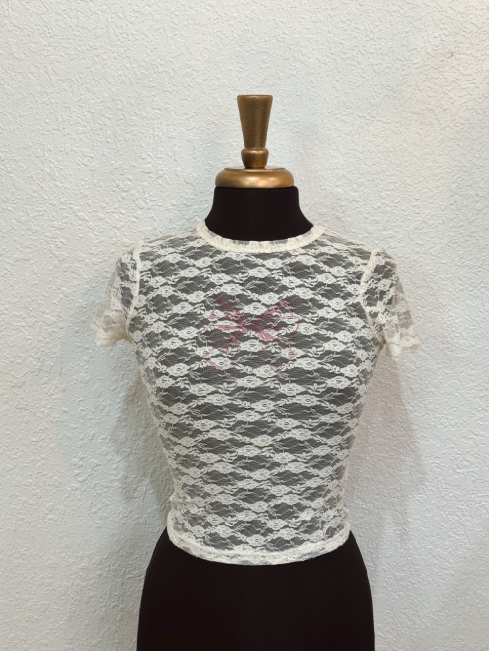 Cream Lace Bow Baby Tee Size Small